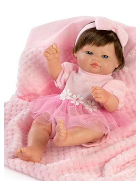 Mini Abito Rosa Capelli Neonato E Coperta In Borsa 27 Cm