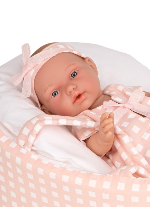 Pink Checkered Pillines 26 Cm With Carrycot In Bag