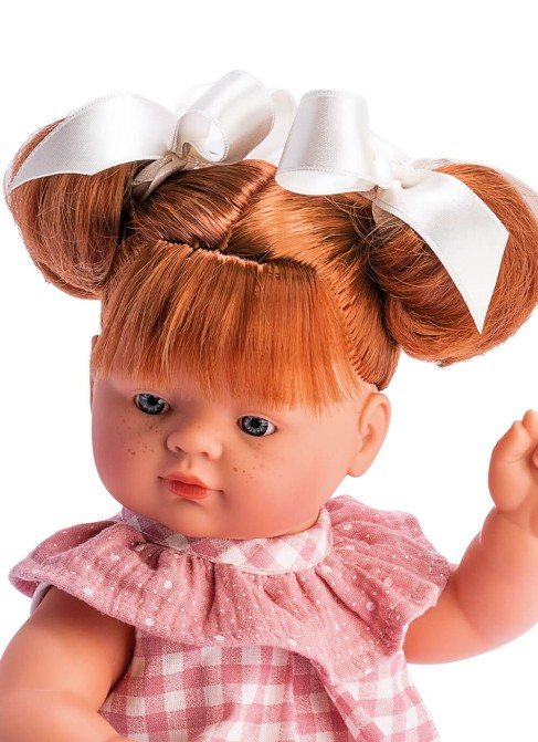 Guille Avec Robe à Carreaux Rose Gaze Rose Col 36 cm