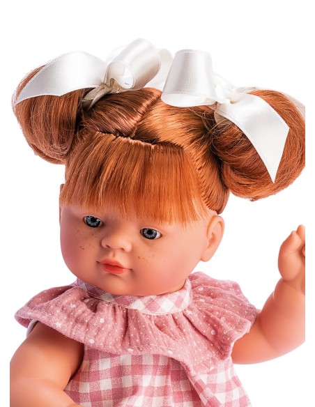 Guille Avec Robe à Carreaux Rose Gaze Rose Col 36 cm
