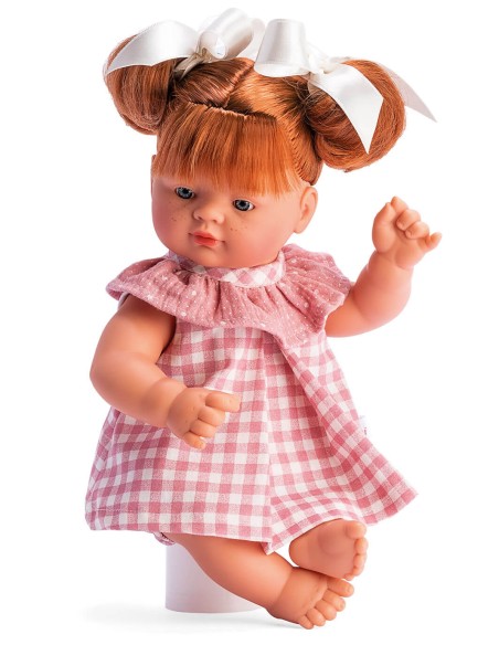 Guille Avec Robe à Carreaux Rose Gaze Rose Col 36 cm
