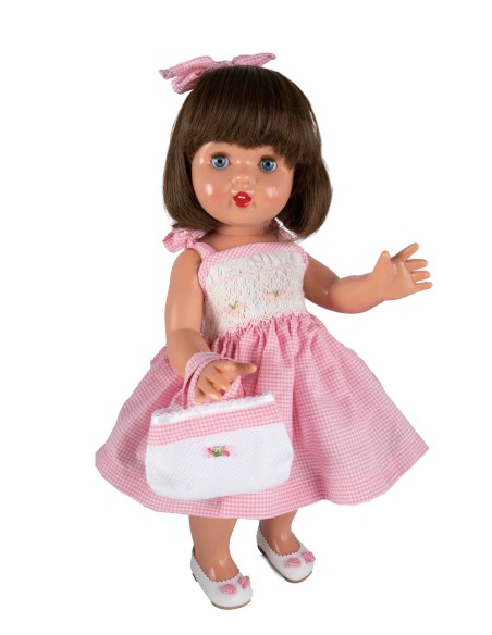 Mariquita Perez Pink Vichy Dress with Ties 50 Cm