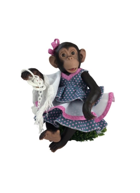 Lola The Chimpanzee Falmenca Pink Polka Dots With Shawl 32 cm