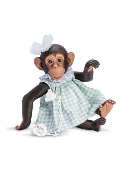 Lola La Chimpancé Vdo Cuadros Verde Lazo Tul Cabeza 32 cm
