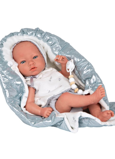 Borja Reborn Baby Gris avec couverture de corps en vinyle enfant 38 cm