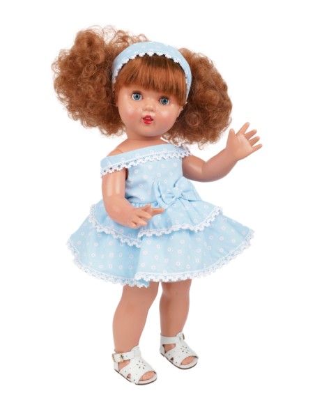 Mariquita Pérez Rousse Robe Bleu Clair Fleurs 50 cm