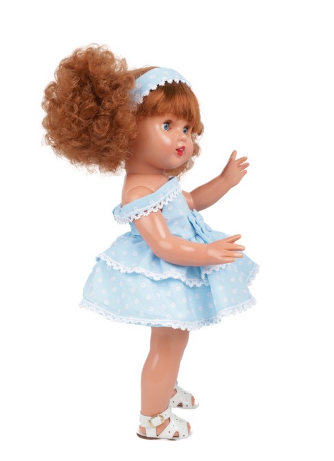 Mariquita Pérez Rousse Robe Bleu Clair Fleurs...