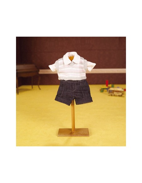 Muñecas Mariquita Perez Juanin Bebe - Vestidos 40cm JERSEY ROSA CON PANTALÓN CORTO VAQUERO