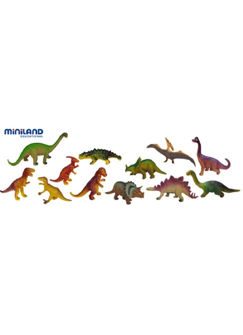 Juguetes Juego Educativo Figuras Animales Miniland Dinosaurios - 12 Figuras en Bote con Asa