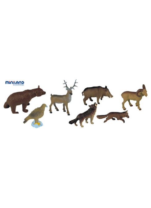 Juguetes Juego Educativo Figuras Animales Miniland Animales del Bosque - 8 Figuras en Bote con Asa
