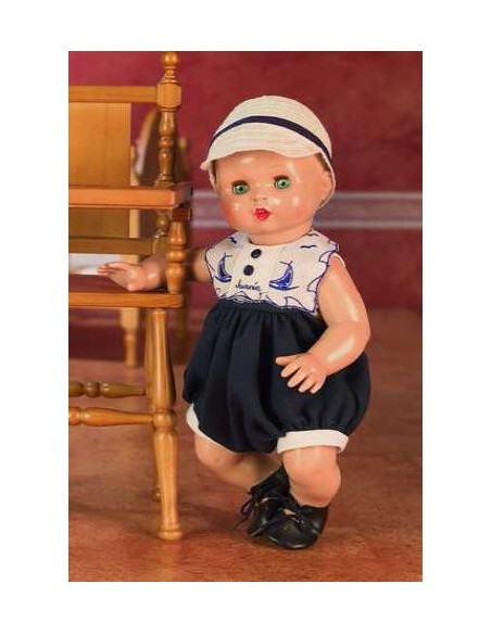JUANIN BEBE CONJUNTO PELELE MARINO CON GORRA 40 cm
